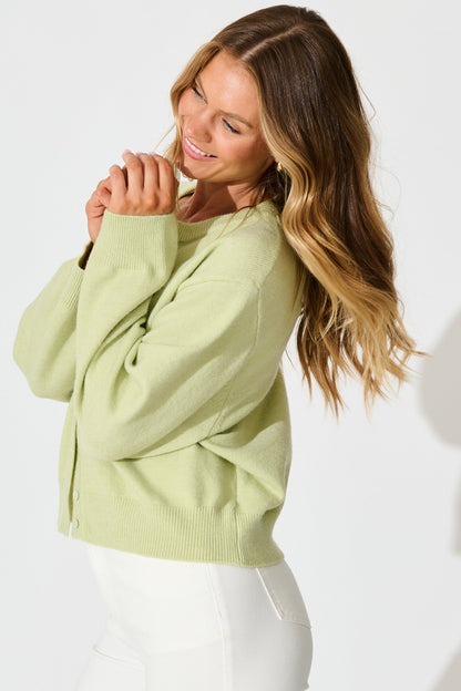 Astrid Knit Cardigan In Mint Wool Blend
