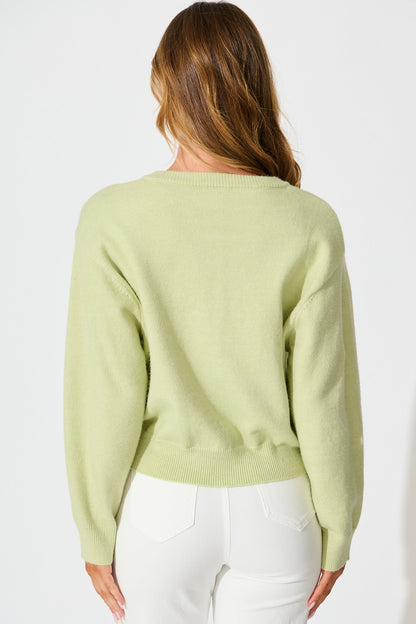 Astrid Knit Cardigan In Mint Wool Blend