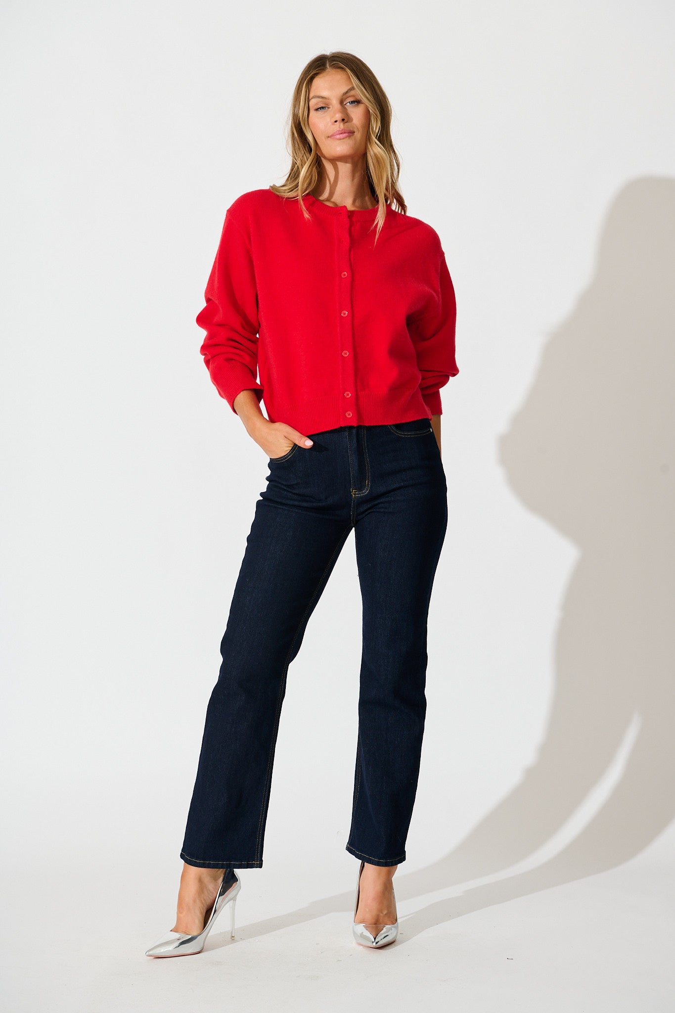 Astrid Knit Cardigan In Red Wool Blend