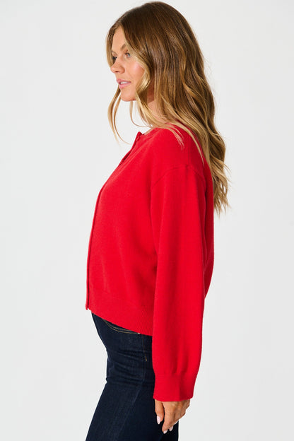 Astrid Knit Cardigan In Red Wool Blend
