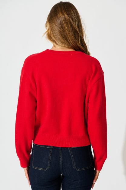 Astrid Knit Cardigan In Red Wool Blend