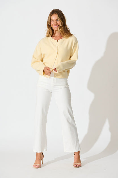 Astrid Knit Cardigan In Butter Yellow Wool Blend