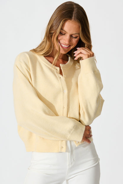 Astrid Knit Cardigan In Butter Yellow Wool Blend