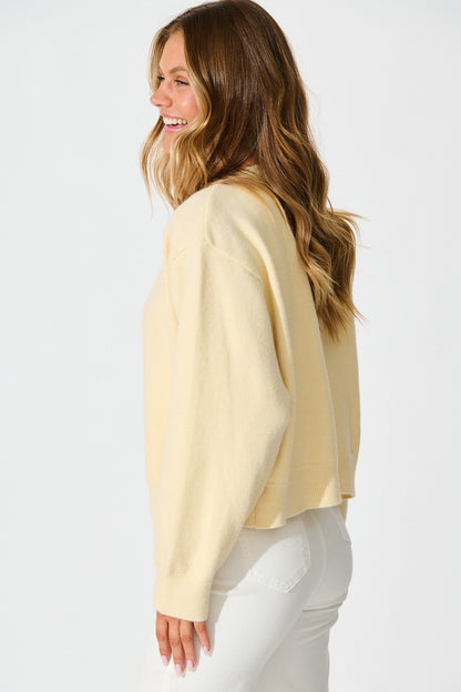 Astrid Knit Cardigan In Butter Yellow Wool Blend