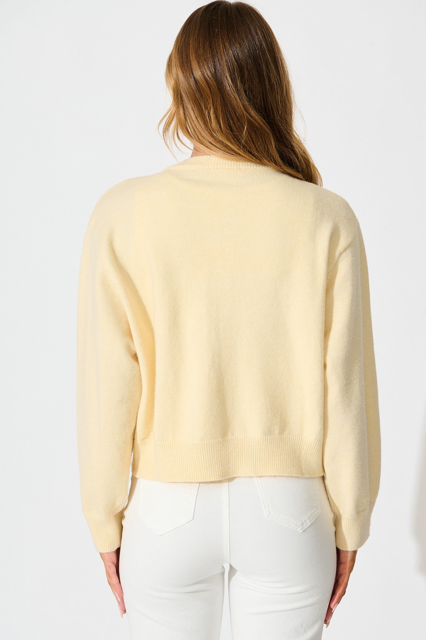 Astrid Knit Cardigan In Butter Yellow Wool Blend