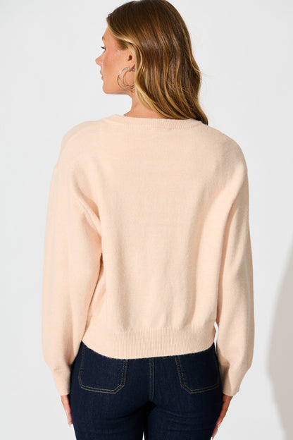 Astrid Knit Cardigan In Blush Wool Blend