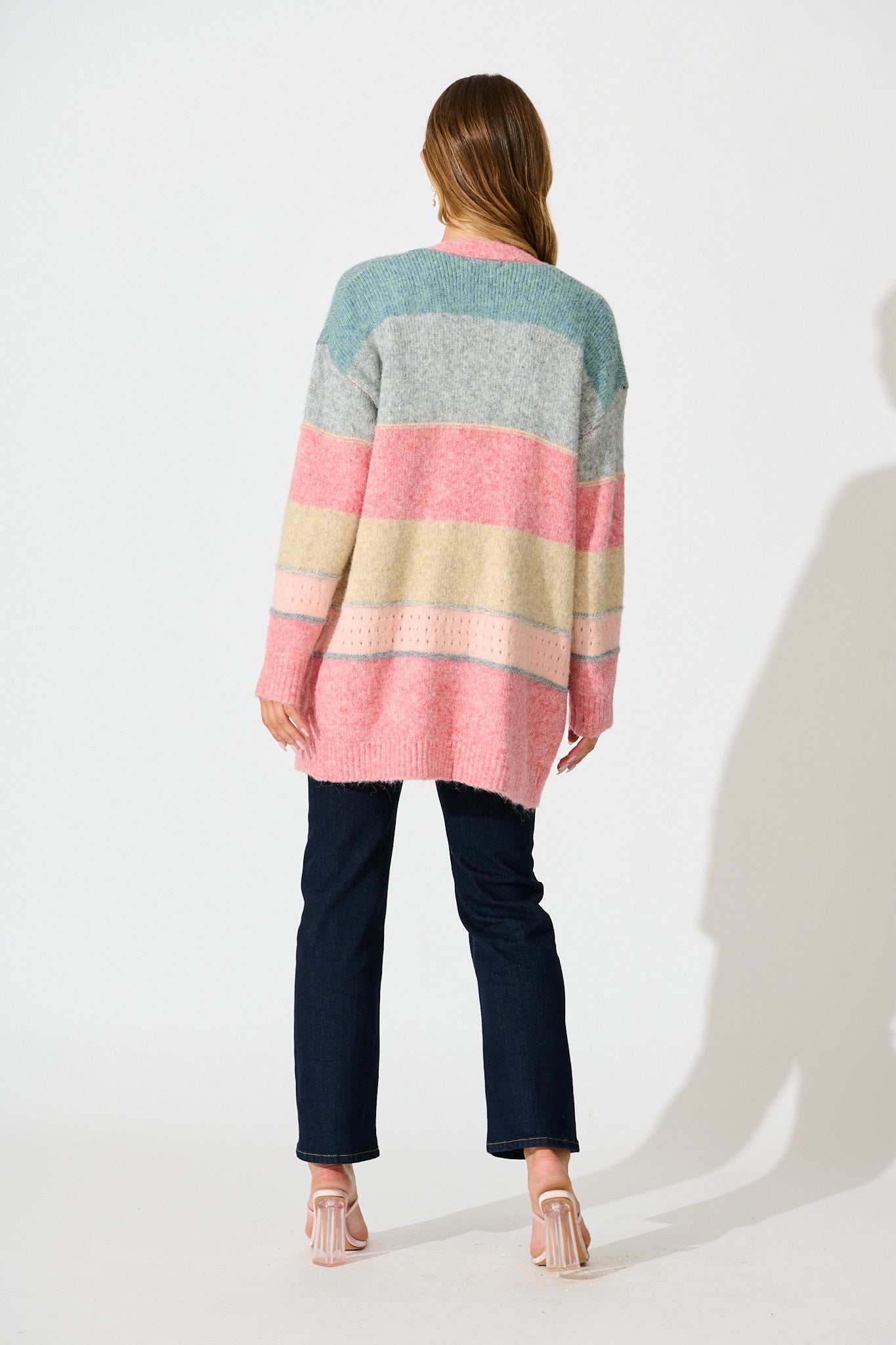 Annabelle Knit Cardigan in Multi Blue and Pink Wool Blend