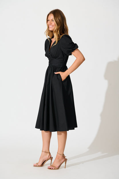Mina Midi Dress in Black