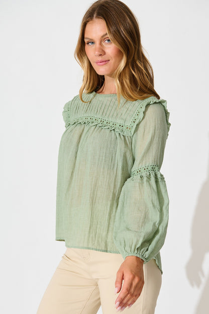 Calla Smock Top In Sage Green Cotton