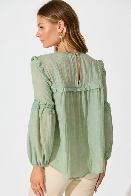 Calla Smock Top In Sage Green Cotton