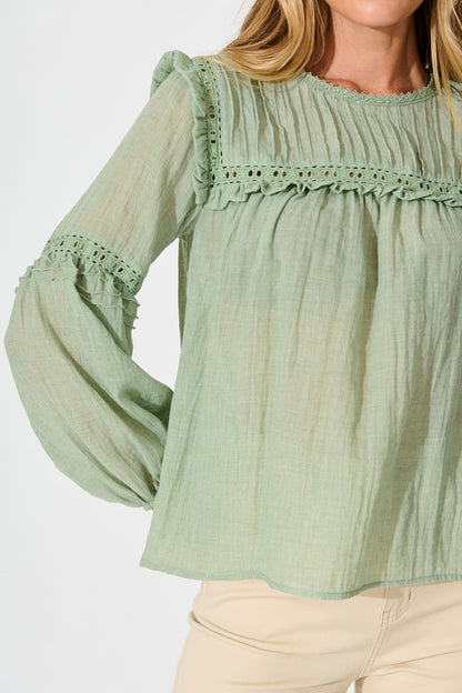 Calla Smock Top In Sage Green Cotton