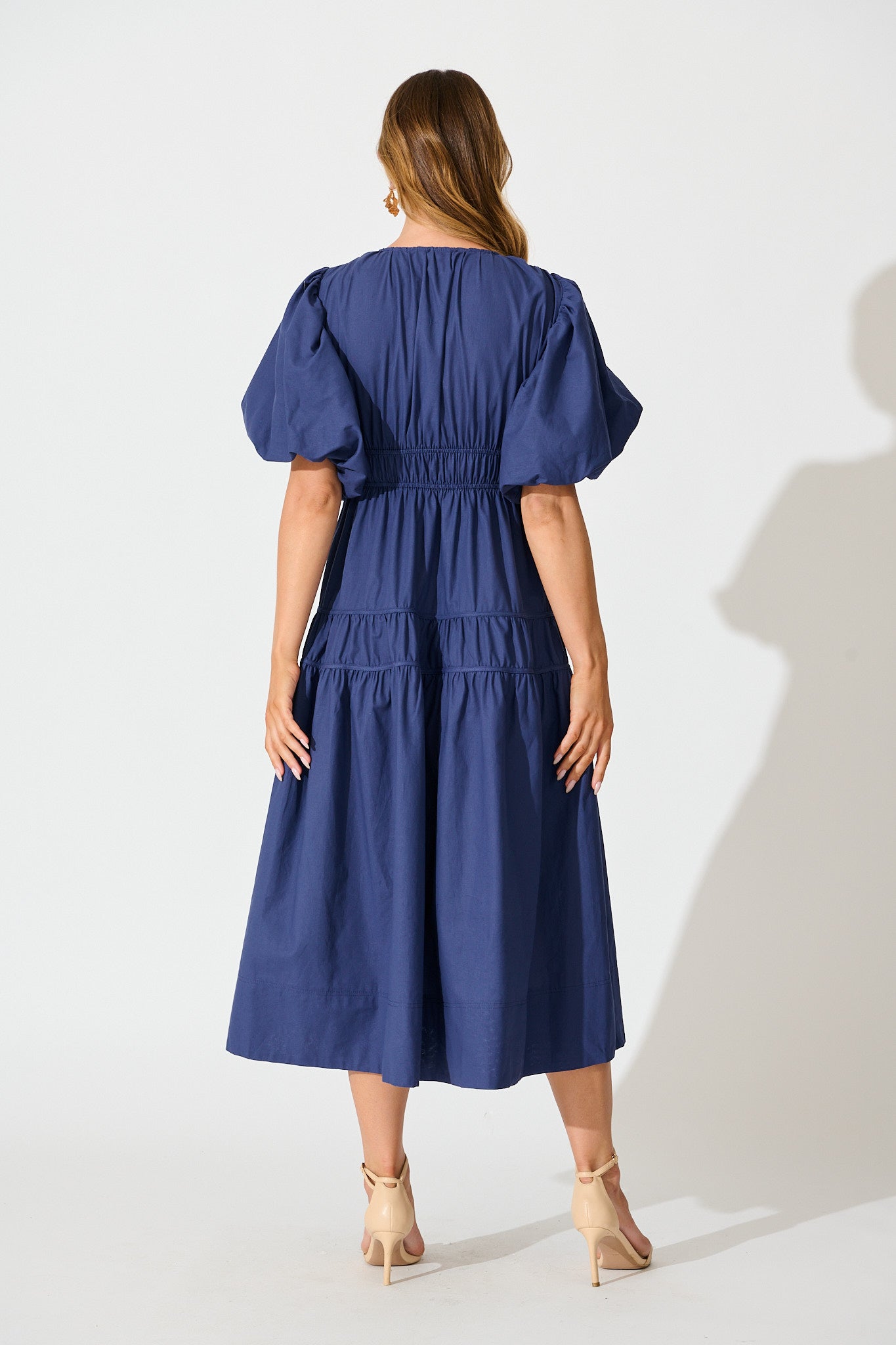 Amalie Midi Dress In Navy Cotton