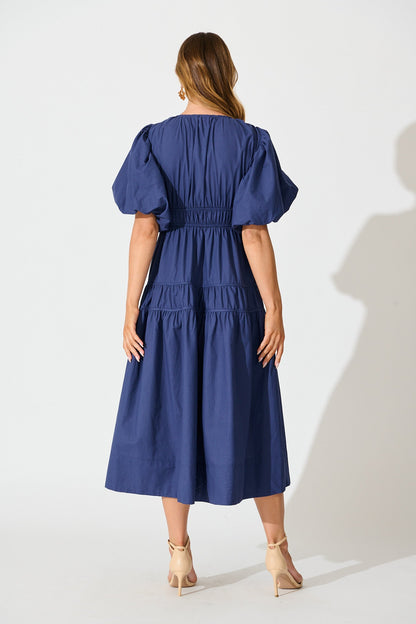Amalie Midi Dress In Navy Cotton