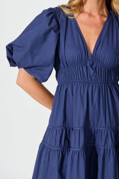 Amalie Midi Dress In Navy Cotton