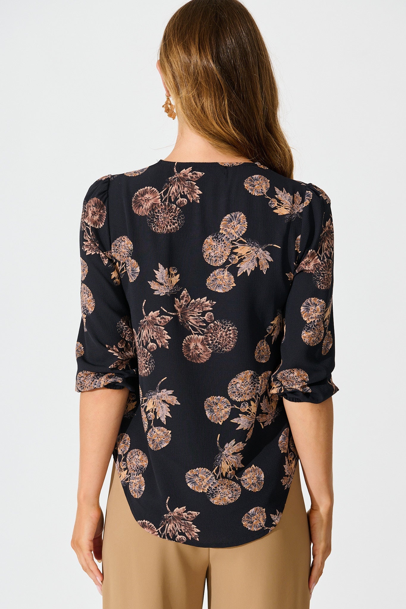 Viviani Zip Top In Charcoal with Apricot Floral