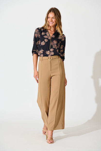 Viviani Zip Top In Charcoal with Apricot Floral