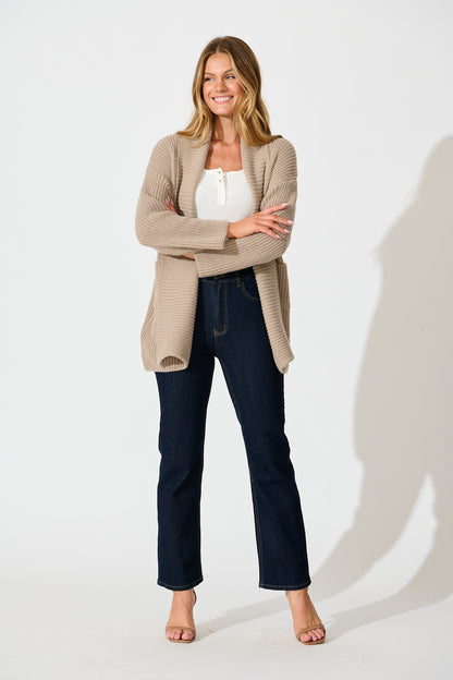 Adina Knit Cardigan In Taupe Wool Blend