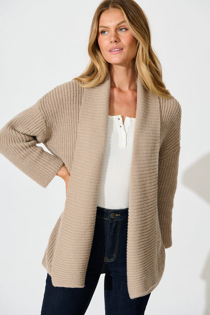 Adina Knit Cardigan In Taupe Wool Blend