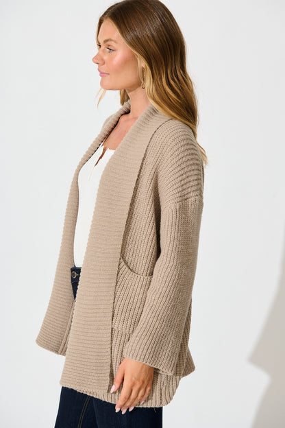 Adina Knit Cardigan In Taupe Wool Blend