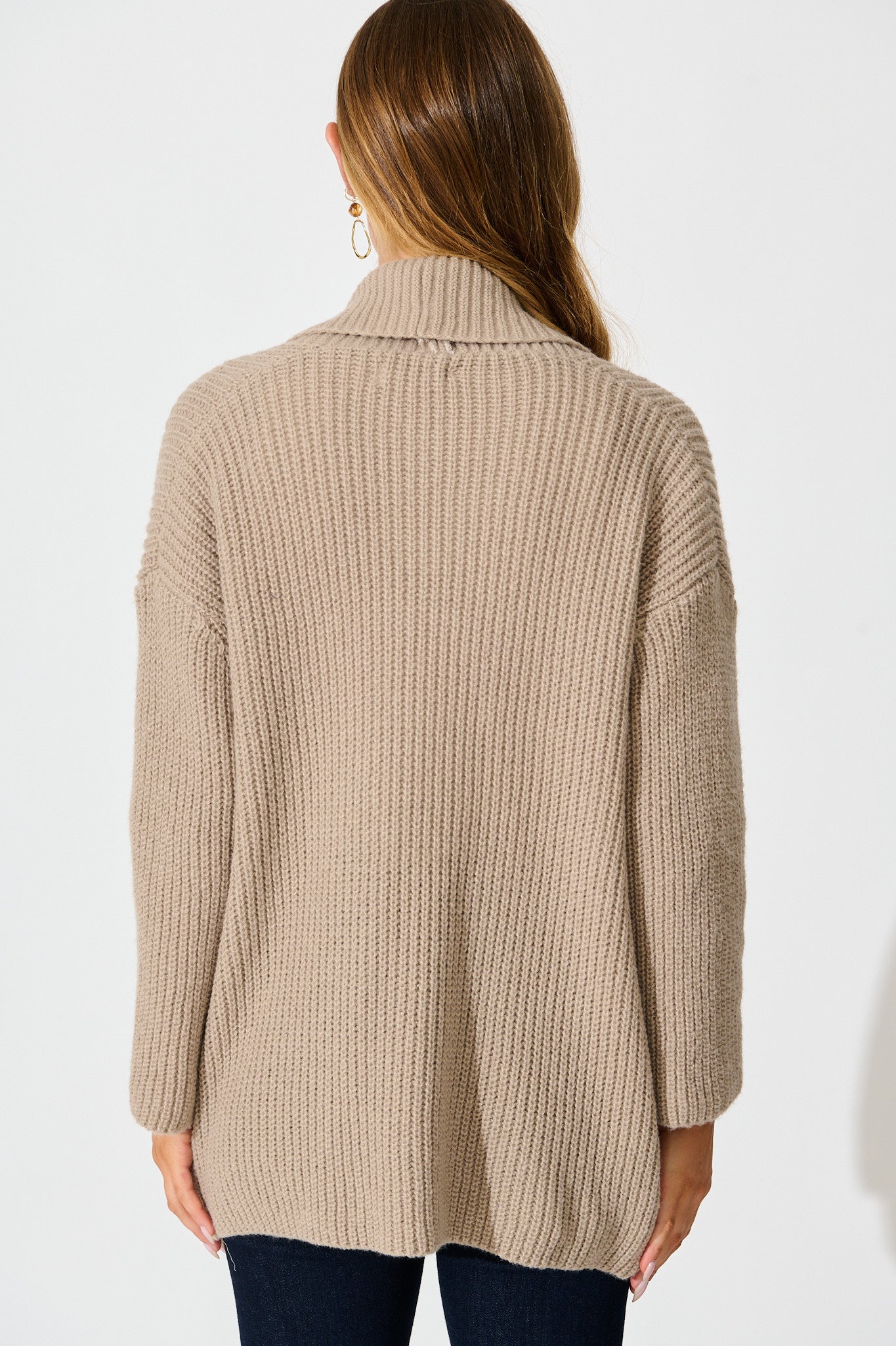 Adina Knit Cardigan In Taupe Wool Blend