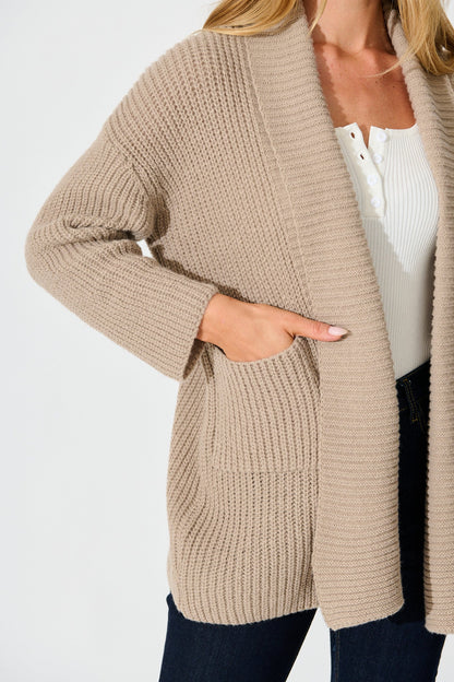 Adina Knit Cardigan In Taupe Wool Blend