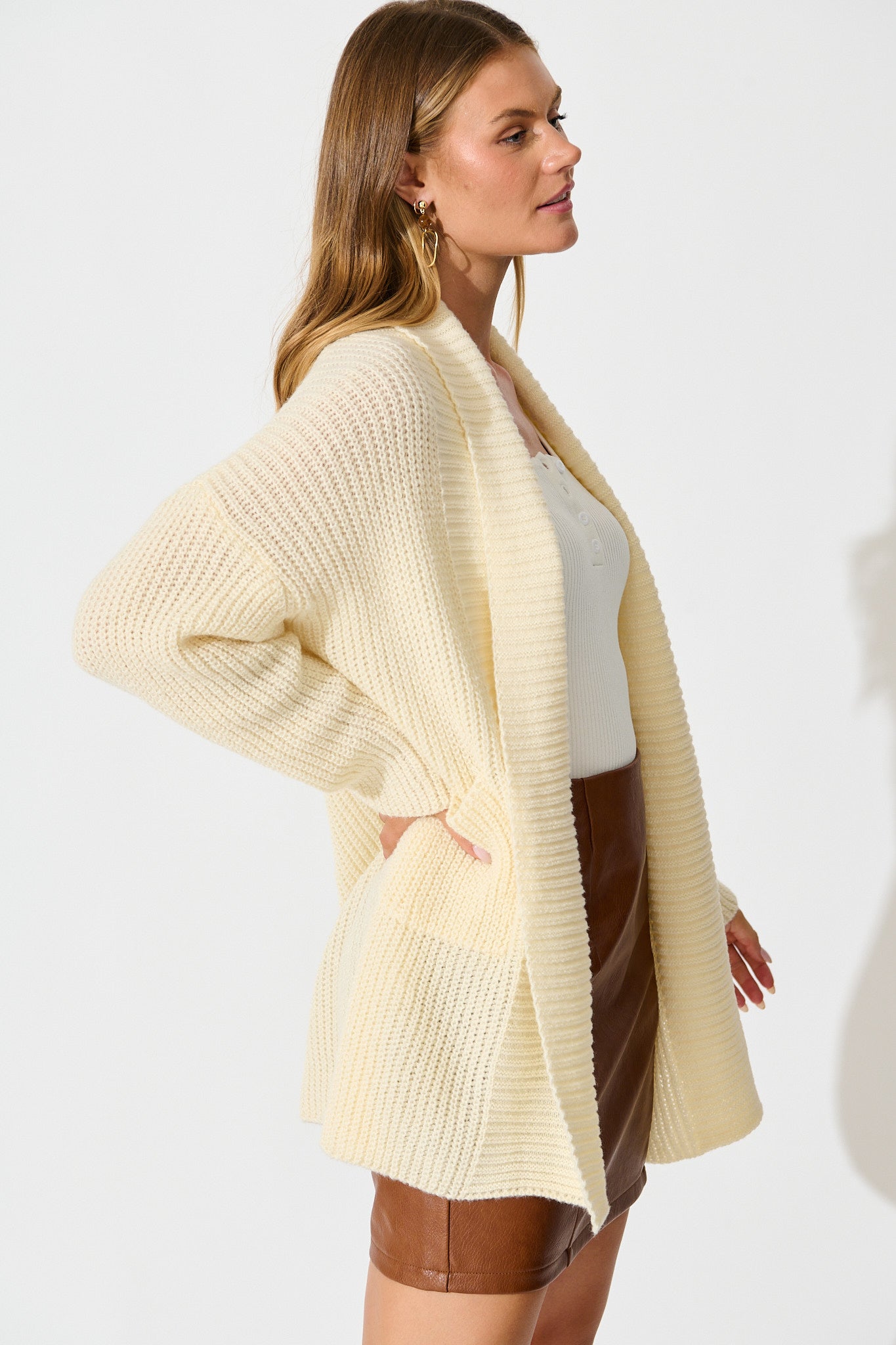 Adina Knit Cardigan In Cream Wool Blend