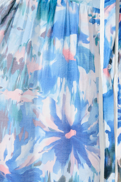 Laguna Maxi Shirt Dress in Blue Multi with White Trim