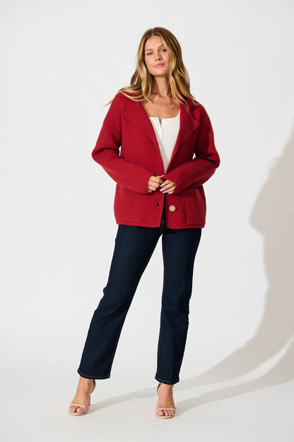 Varney Knit Cardigan in Red Wool Blend