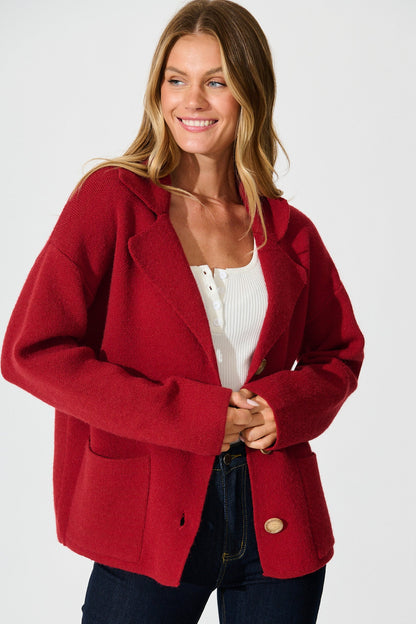 Varney Knit Cardigan in Red Wool Blend