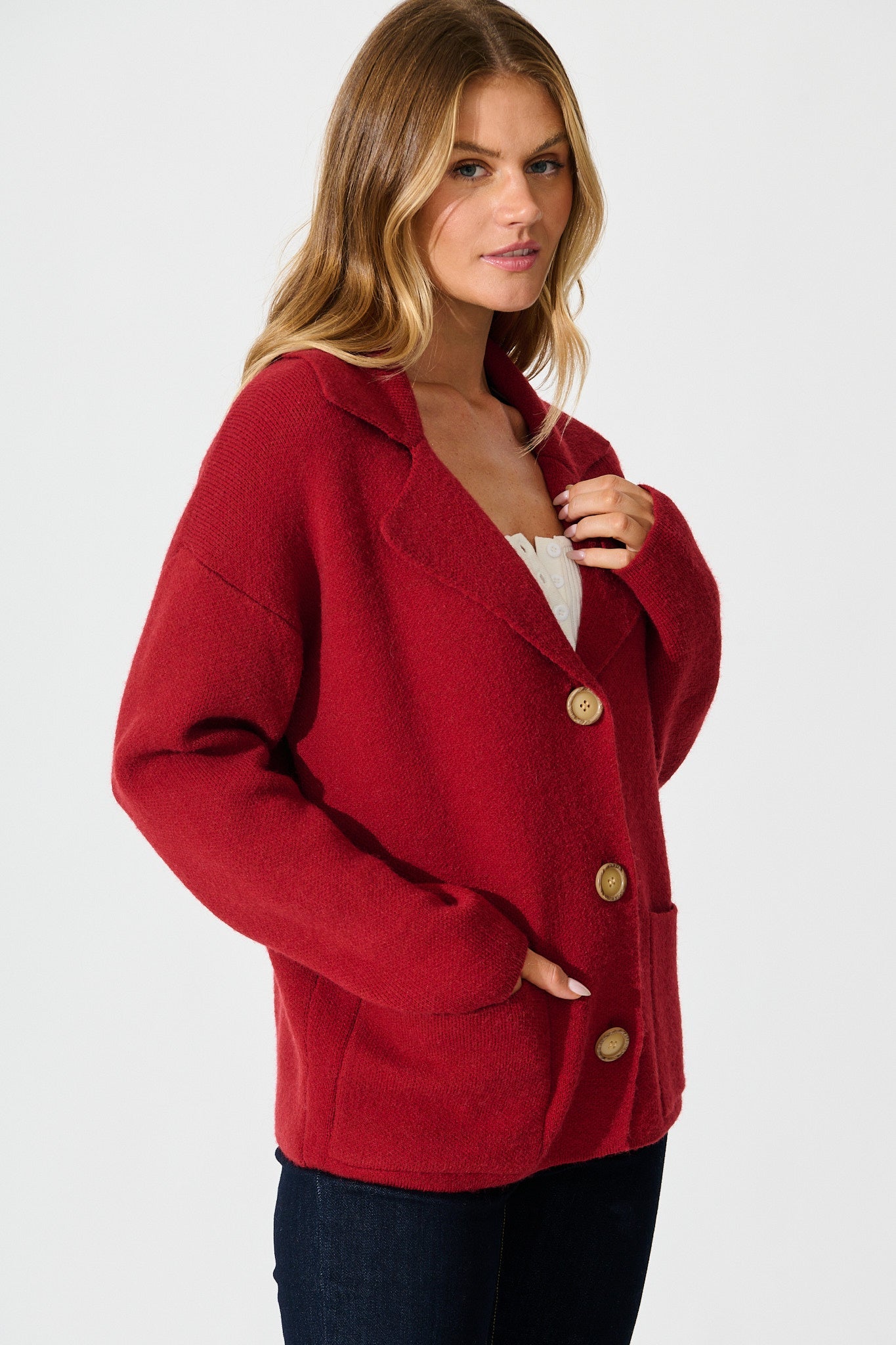 Varney Knit Cardigan in Red Wool Blend