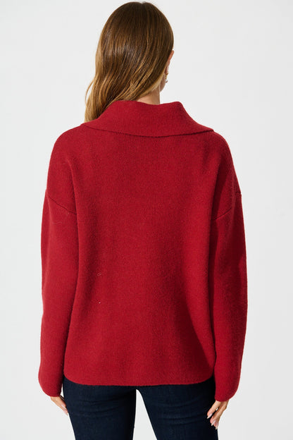 Varney Knit Cardigan in Red Wool Blend