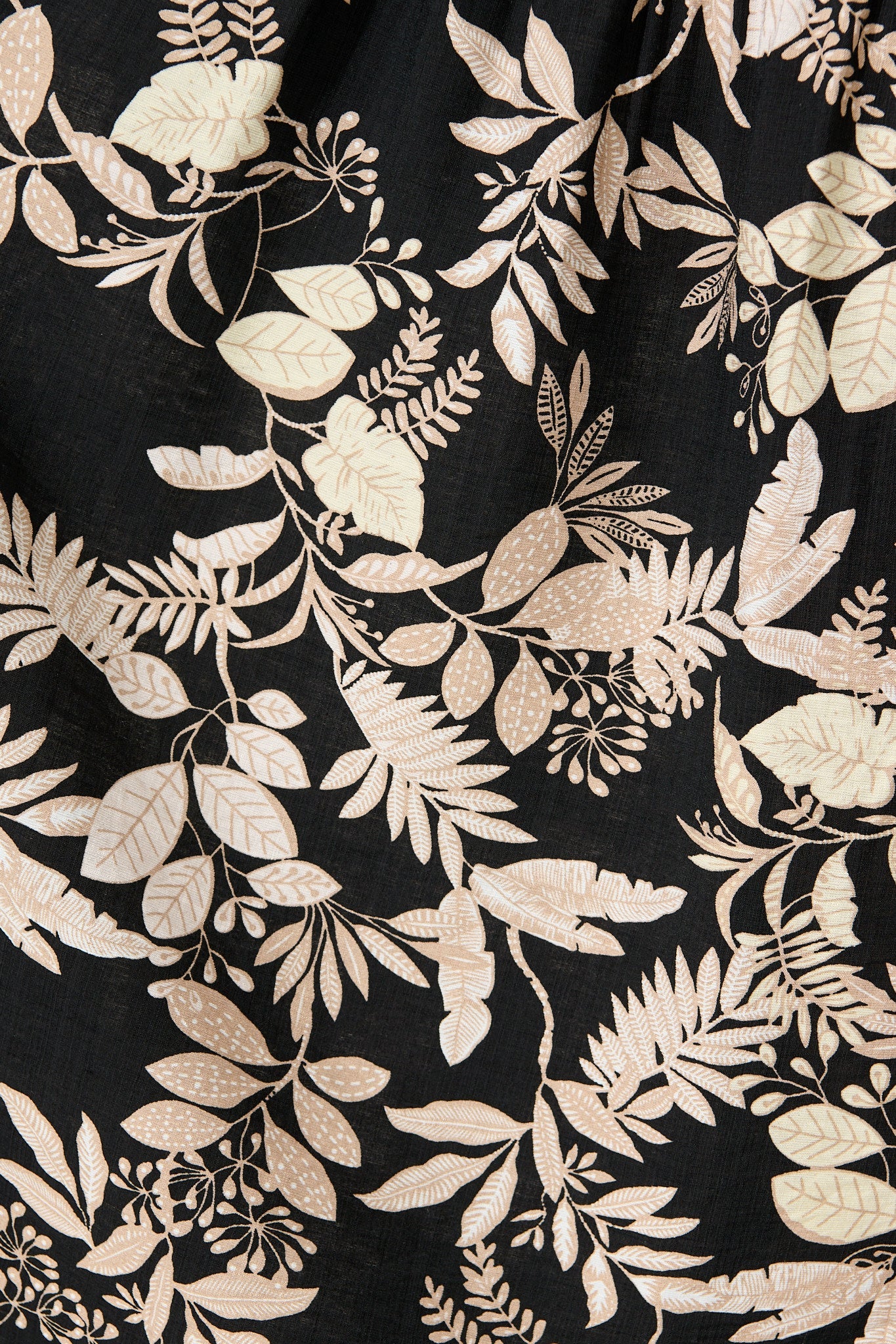 Martina Midi Shirt Dress in Black with Beige Leaf Print