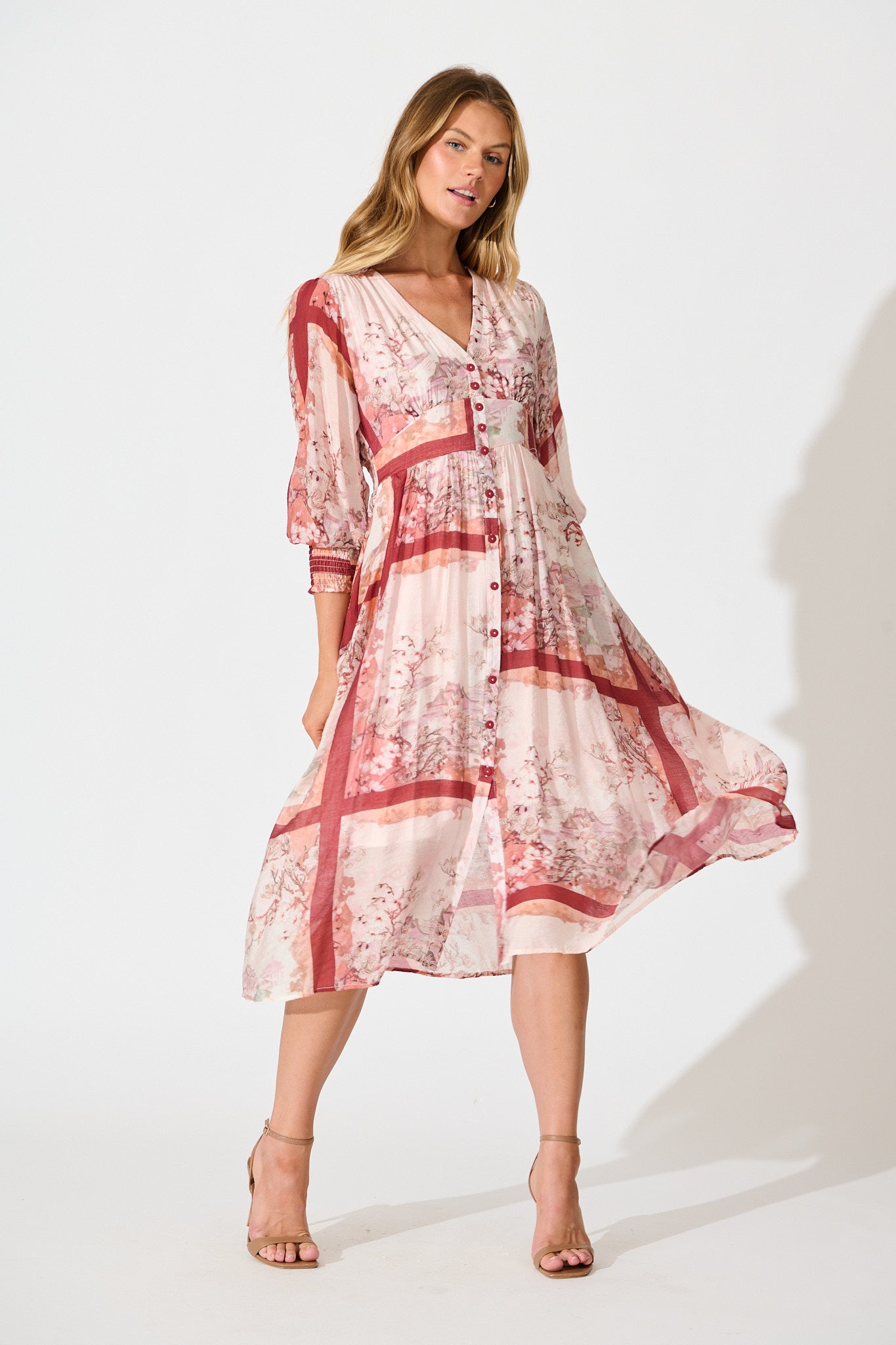 Liaison Midi Dress in Multi Blush Patchwork Print