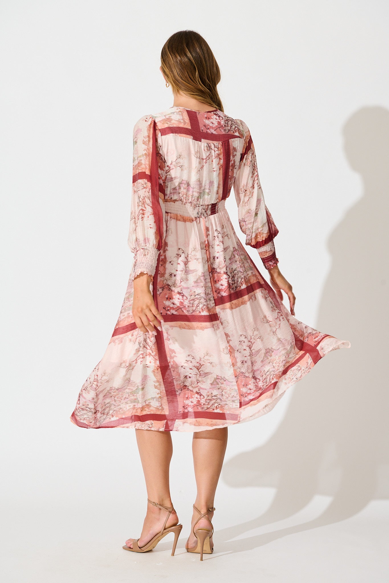 Liaison Midi Dress in Multi Blush Patchwork Print