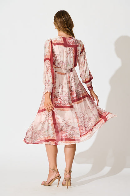 Liaison Midi Dress in Multi Blush Patchwork Print