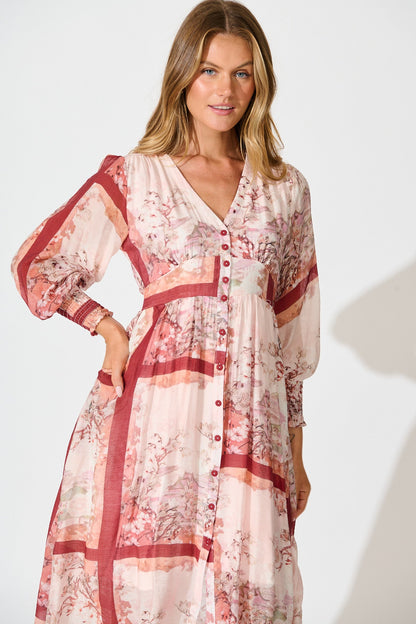 Liaison Midi Dress in Multi Blush Patchwork Print