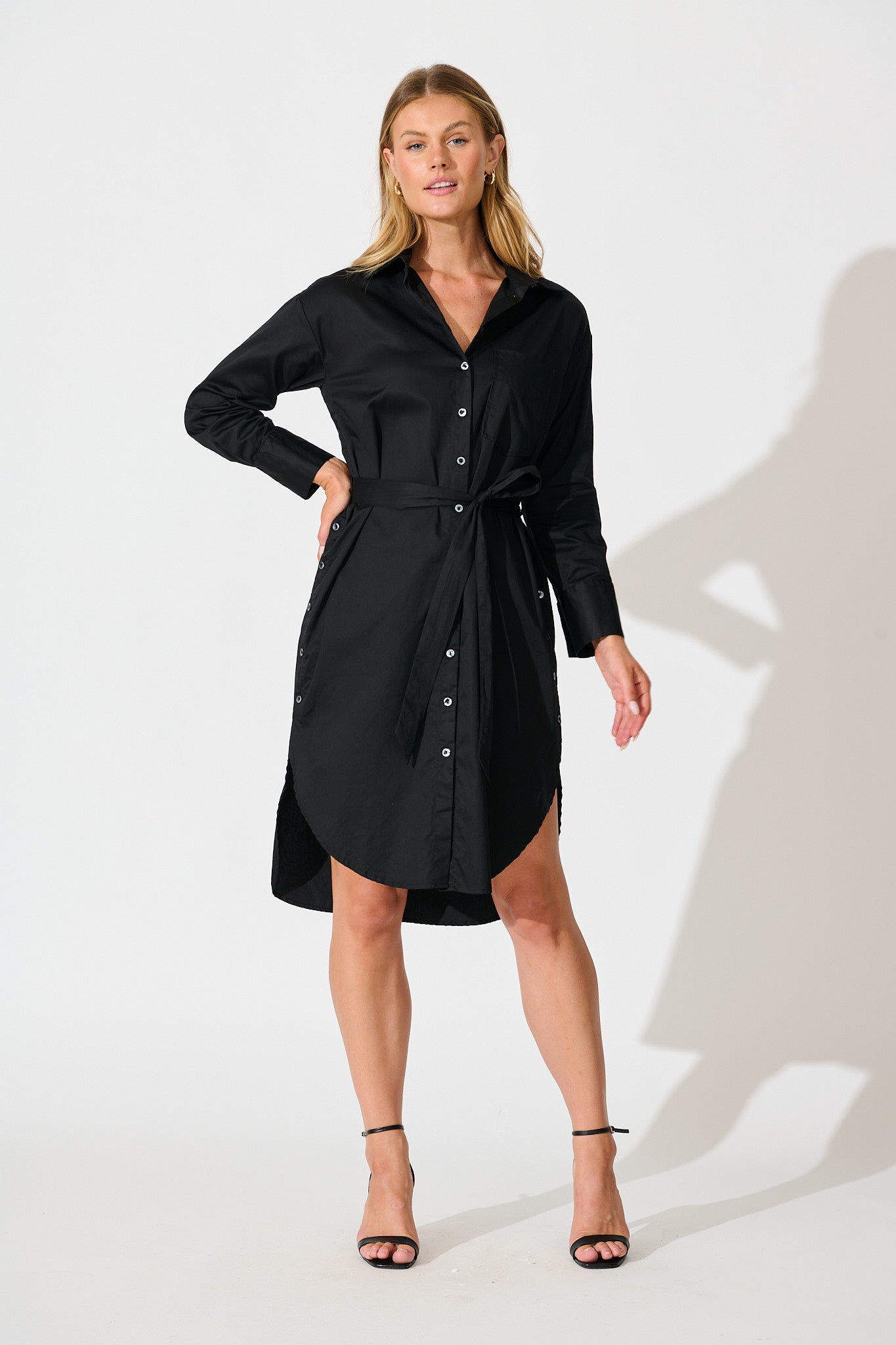Mariela Shirt Dress in Black Cotton