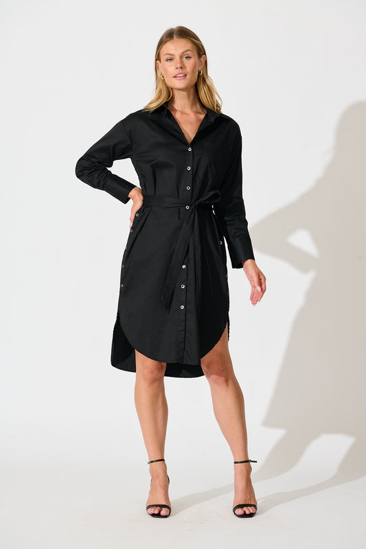 Mariela Shirt Dress in Black Cotton