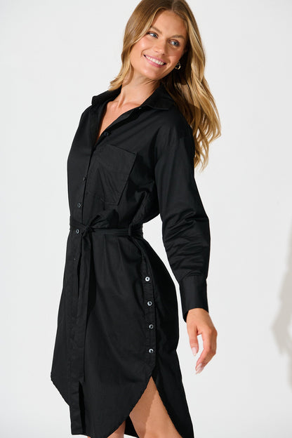 Mariela Shirt Dress in Black Cotton