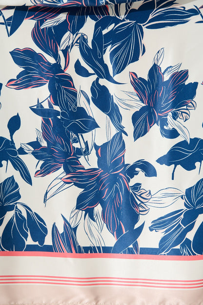 Bernadette One Shoulder Midi Dress In Navy Floral Satin