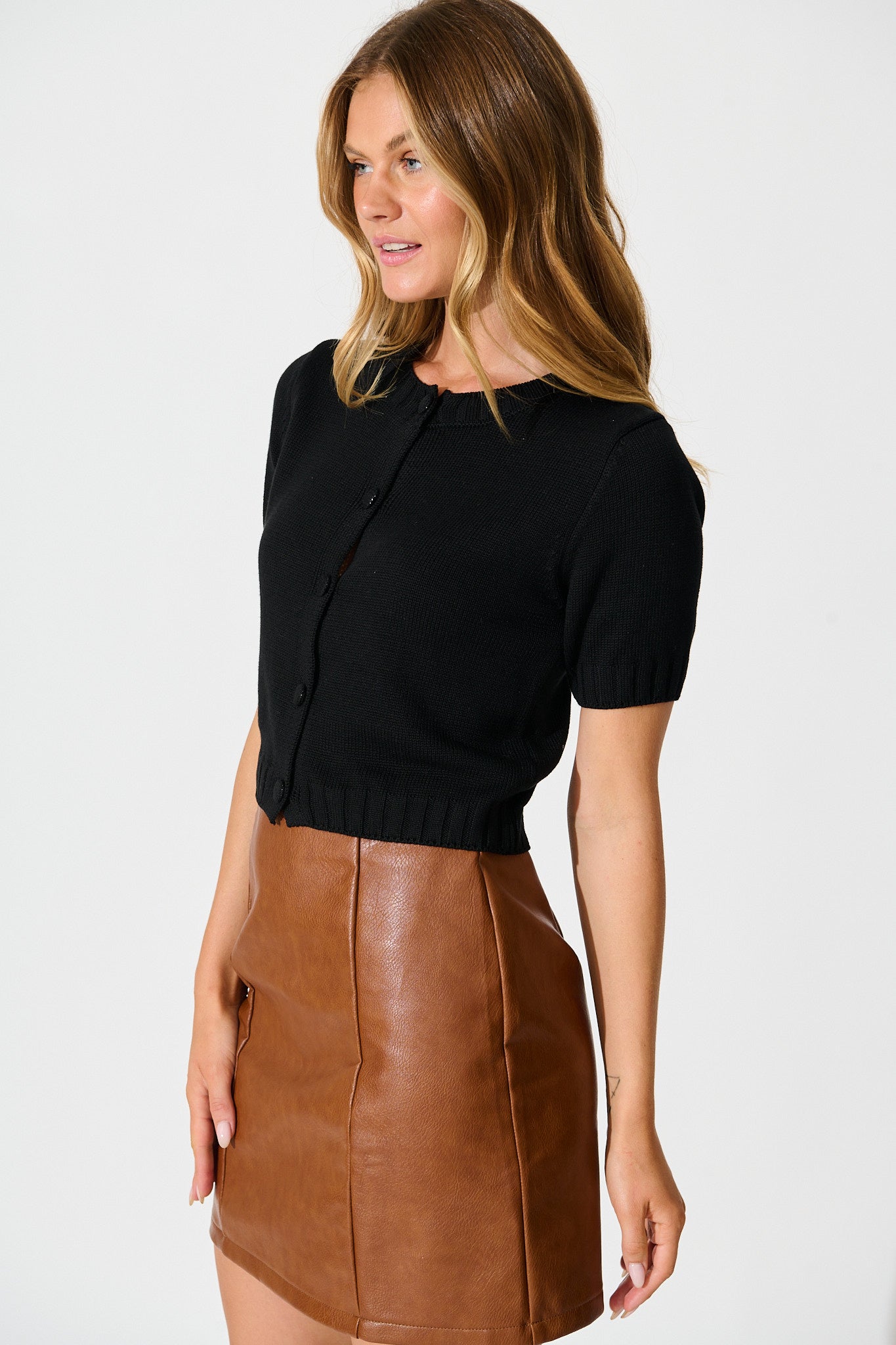 Jasmina Knit Cardigan in Black Cotton Blend