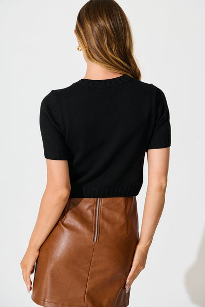 Jasmina Knit Cardigan in Black Cotton Blend