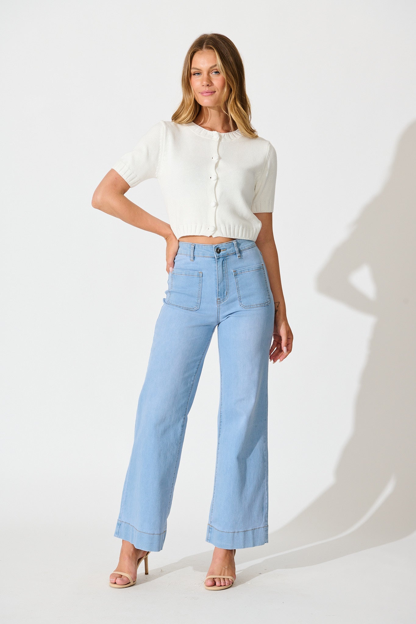 Jasmina Knit Cardigan in White Cotton Blend