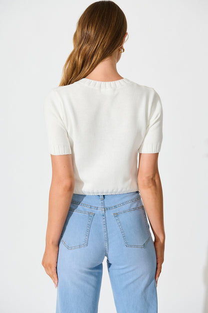 Jasmina Knit Cardigan in White Cotton Blend