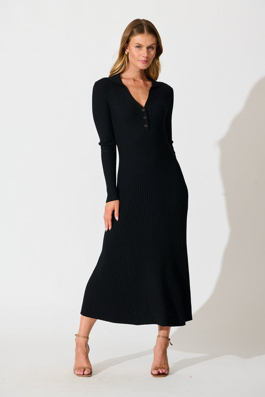 Centrepiece Midi Knit Dress in Black