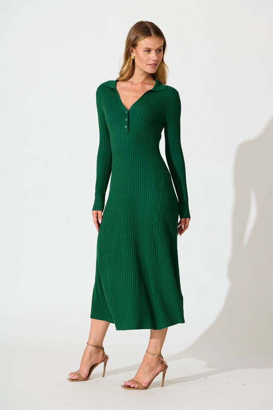 Centrepiece Midi Knit Dress in Green
