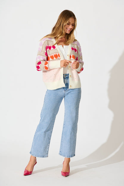 Racquel Heart Knit Cardigan in Pastel Multi Wool Blend