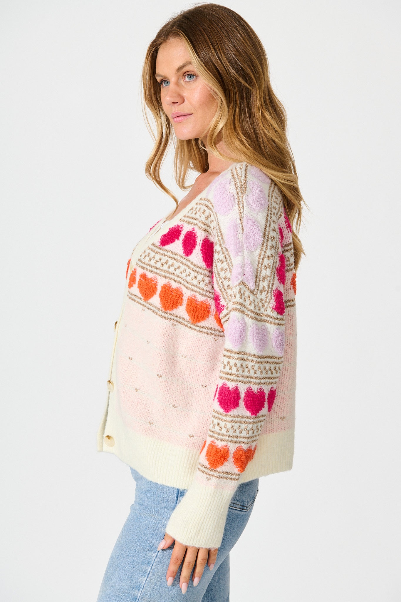 Racquel Heart Knit Cardigan in Pastel Multi Wool Blend