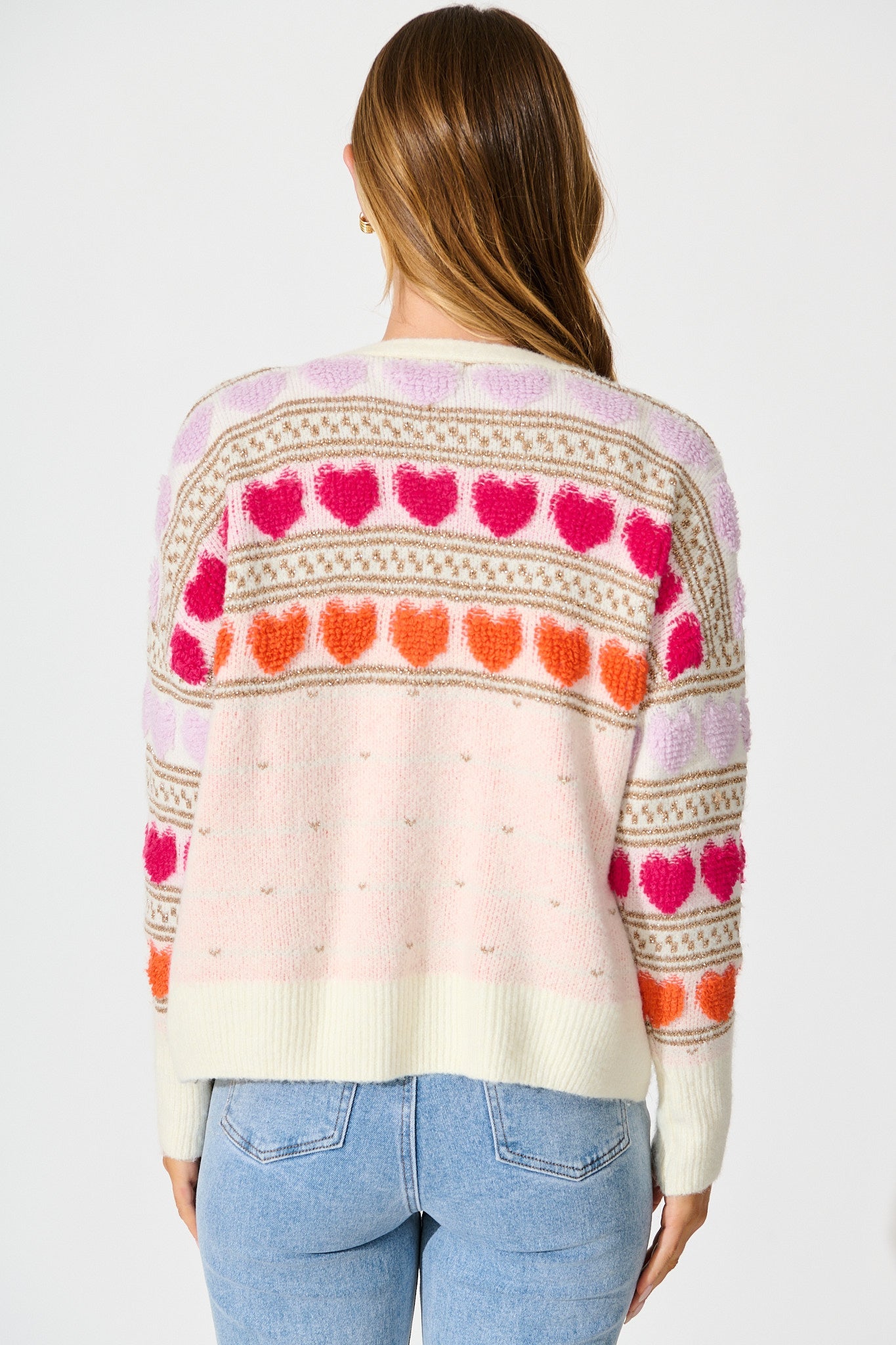 Racquel Heart Knit Cardigan in Pastel Multi Wool Blend