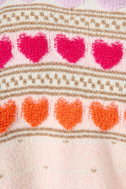 Racquel Heart Knit Cardigan in Pastel Multi Wool Blend